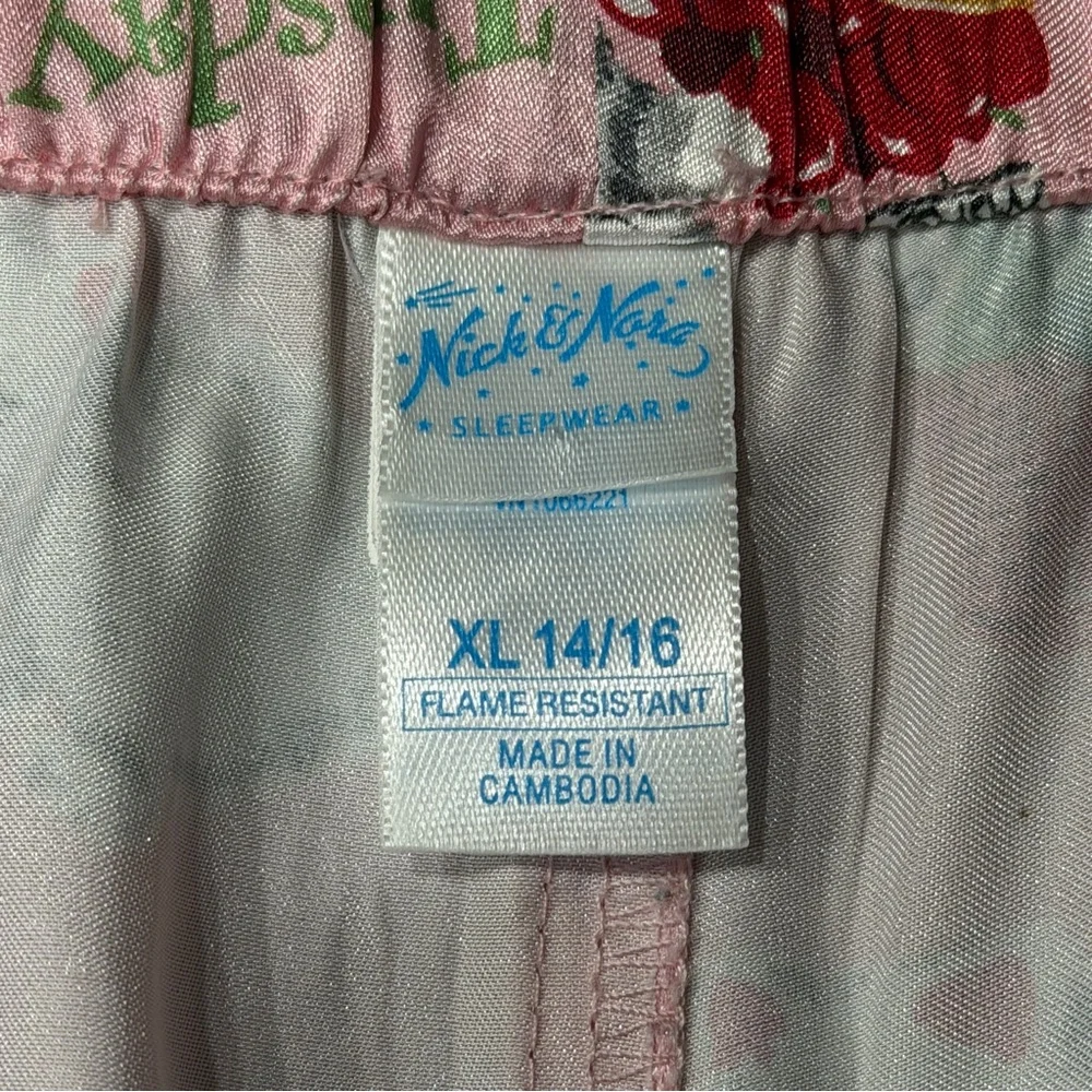 Nick & Nora Girls XL 14/16 Pink Satin Pajama Pants Kitten Cats Days Of Week Meow